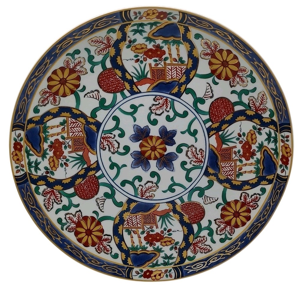 Imari Gohan Hand Painted Porcelain‎ Dinner Plate Japan Asian Gold Blue Floral